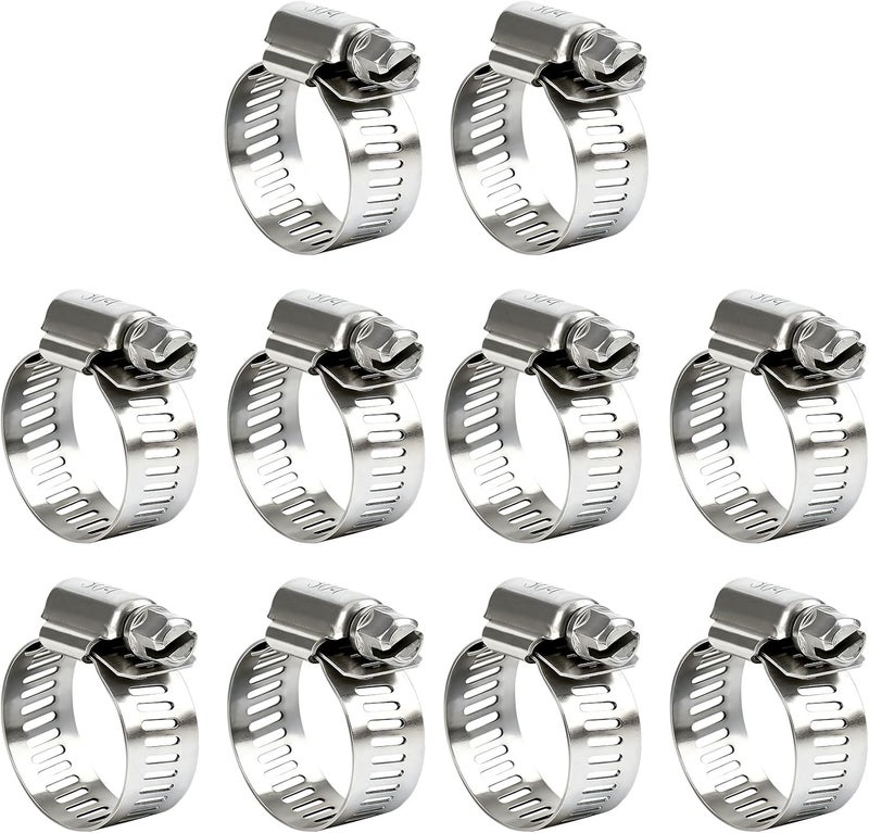 Gudui Hose Clamp 1 1/4 Inch, 10 Pieces Stainless Steel Hose Clamps for 3/4" to 1-1/4" Hose Pipe Adjustable Worm Gear Hose Clamps Assortment Kit for Automotive Radiator Fuel Line Mechanical, 18-32mm - Image 1